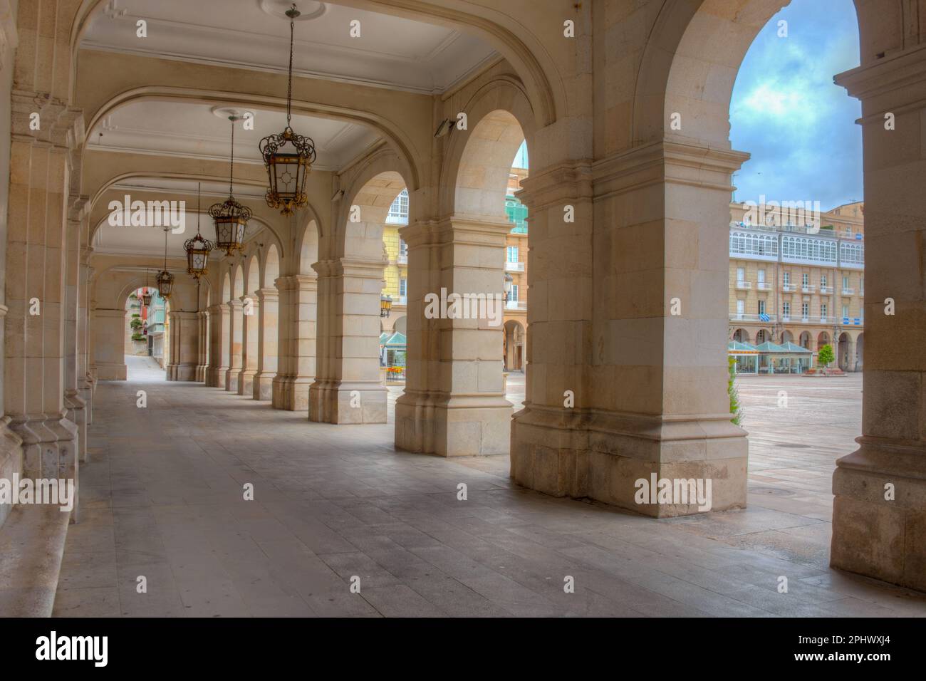 Praza de Maria Pita Platz in Einem Coruna, Spanien. Stockfoto