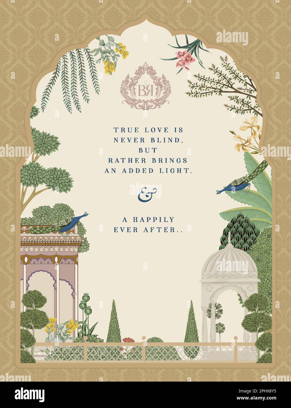 Traditionelles Mogul-Hochzeitskartendesign. Einladungskarte zum Drucken von Vektorbildern. Stock Vektor