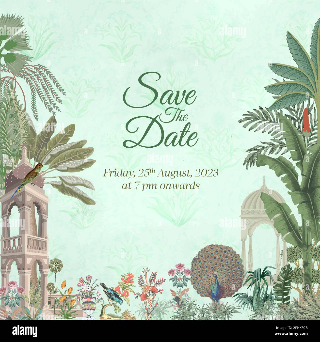 Einladungskartendesign Für Hochzeiten Im Vintage-Stil. Mogul-Hochzeitskarte zum Drucken von Vektorbildern. Stock Vektor