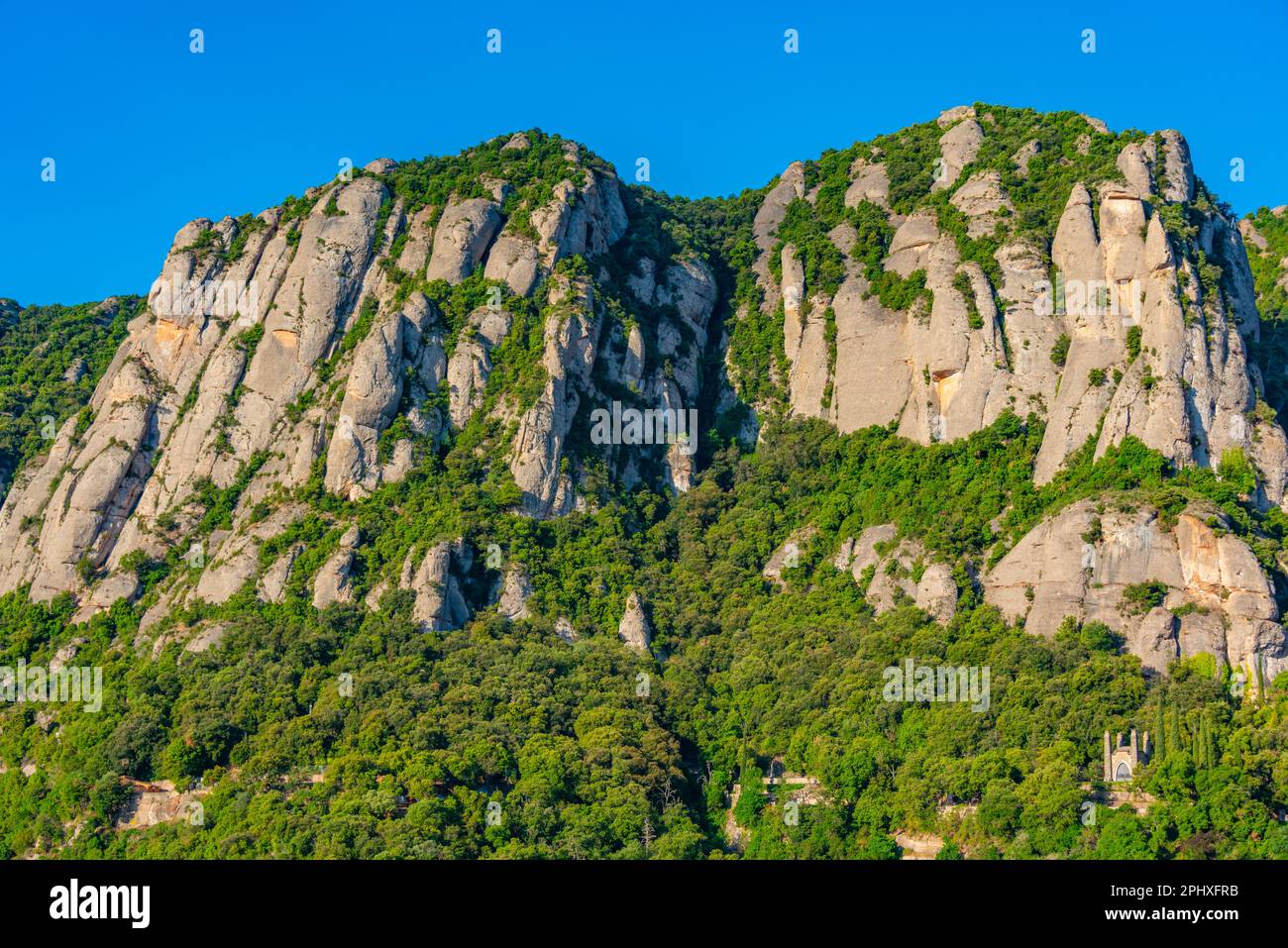 Felsformationen im Parc Natural de la Muntanya de Montserrat in Spanien. Stockfoto