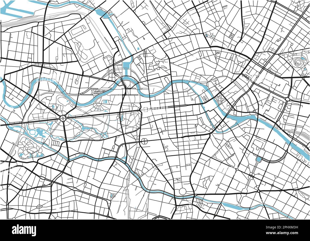 Schwarzweiß-Vektor-Stadtplan von Berlin mit gut organisierten getrennten Schichten. Stock Vektor