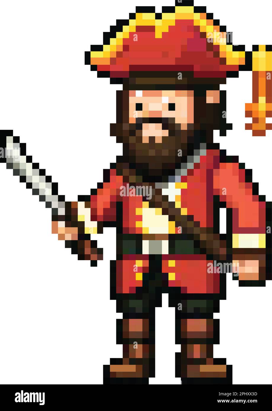 8bit-Pixel-Kunst eines Piratencharakters, der ein Schwert hält Stock Vektor