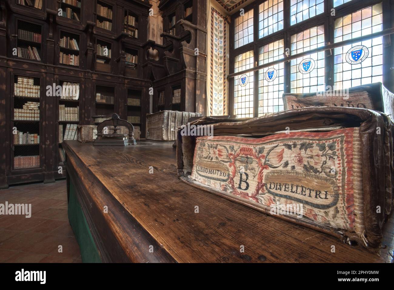 Biblioteca, Castello Lancellotti, Lauro, Avellino, Kampanien Stockfoto