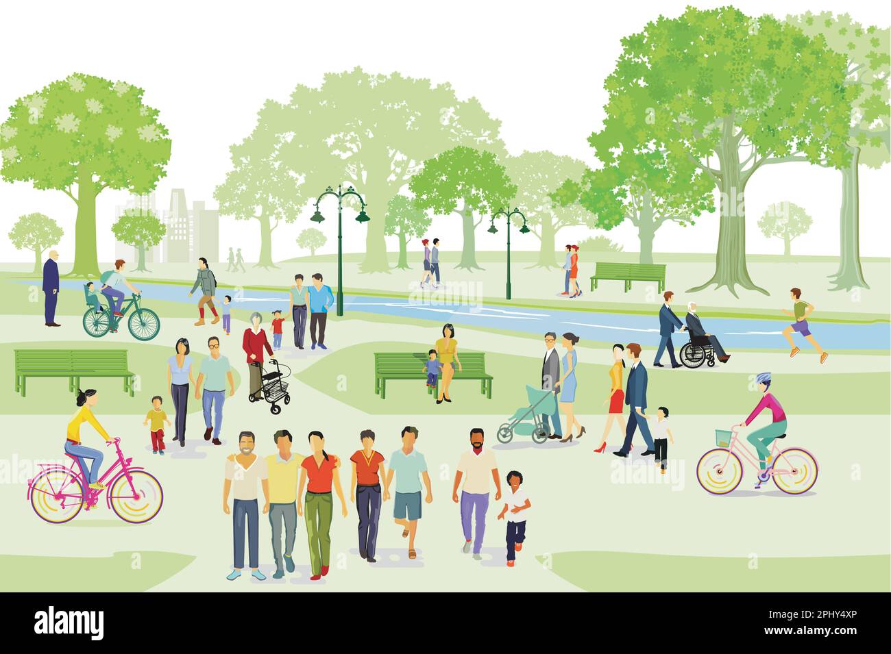 Erholung im Park mit Familien und anderen Menschen, Illustration Stock Vektor