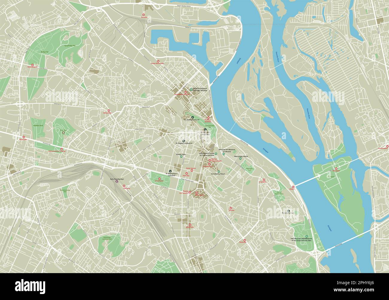 Vector Stadtplan von Kiew mit gut organisierten getrennten Schichten. Stock Vektor