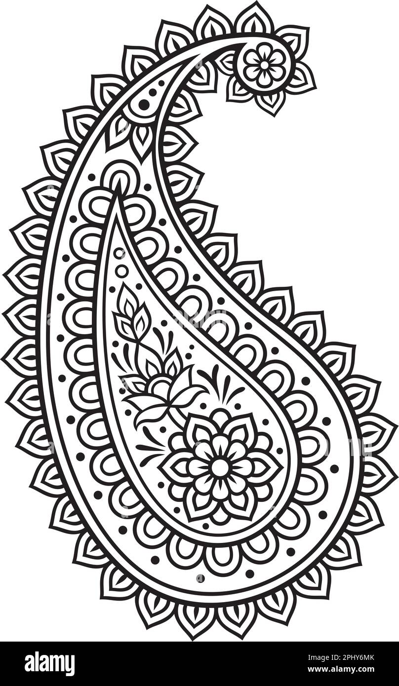 Indischer Paisley Schwarz und Weiß. Vektordarstellung (Boho-Stil). Stock Vektor