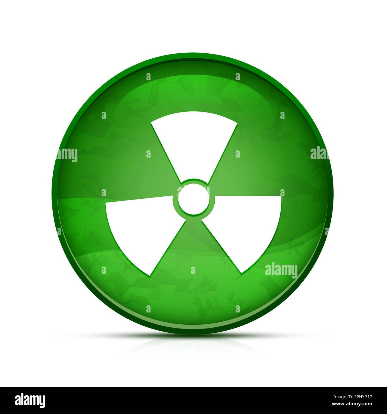 Strahlungssymbol auf dem stilvollen grünen runden Knopf Stockfoto