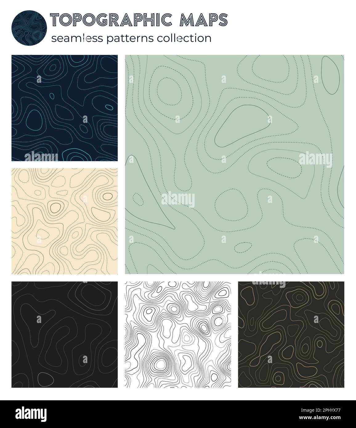 Topografische Karten. Authentische Isolationsmuster, nahtloses Design. Fantastischer Hintergrund, der gekachelt werden kann. Vektorabbildung. Stock Vektor