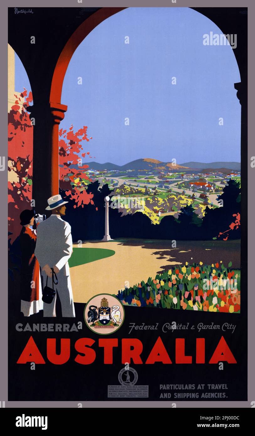 Canberra. Australia Federal Capital & Garden City von James Northfield (1887-1973). Poster veröffentlicht 1934. Stockfoto