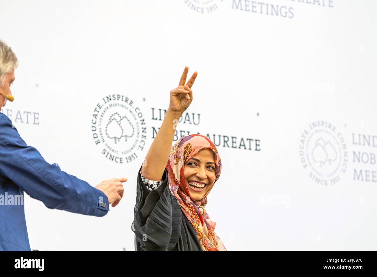 Tawakkol Karman, jemenitischer Journalist, Politiker, Menschenrechtsaktivist, Friedensnobelpreisträger 2011, Nobelpreisträgertreffen in Lindau und Stockfoto