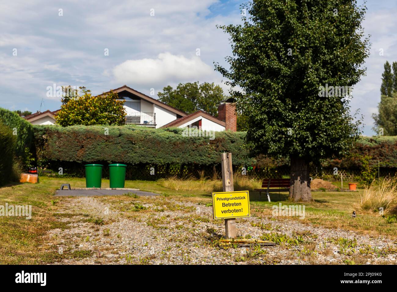 Privatgrundstück, kein Betreten des Parkplatzes in Langenargen, Baden-Württemberg, Deutschland Stockfoto