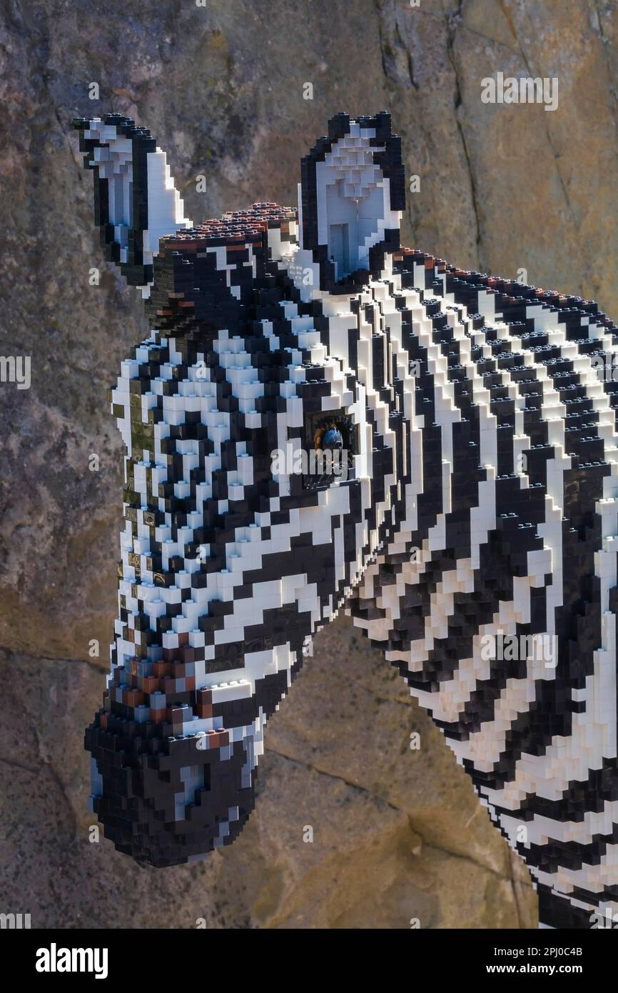 Zebra (Equus)-Skulptur aus lego-Blöcken, Granby Zoo, Quebec, Kanada Stockfoto