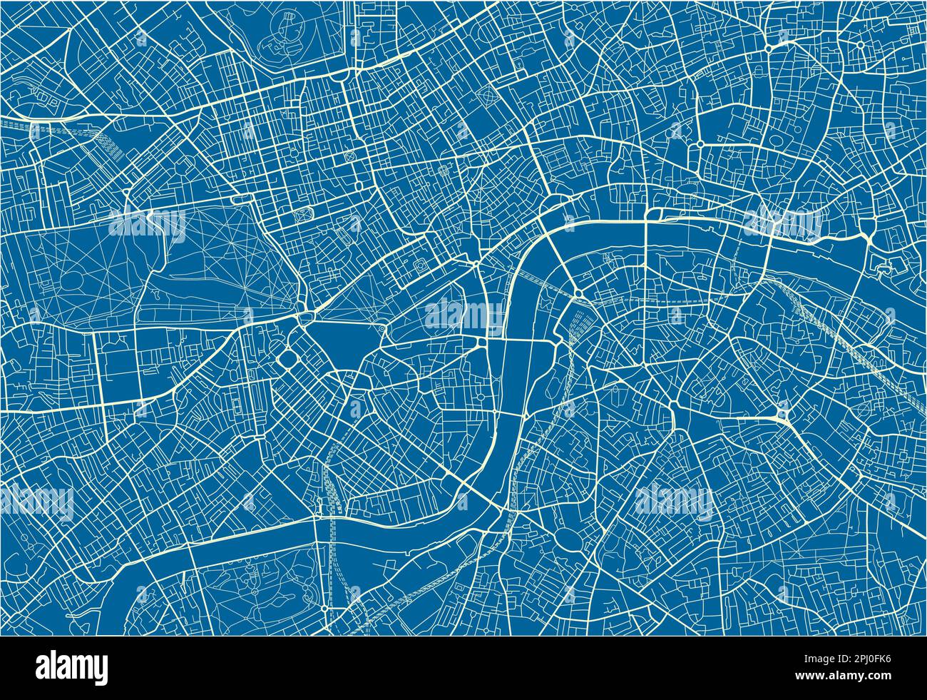 Blauer und weißer Vektorplan von London mit gut organisierten getrennten Schichten. Stock Vektor
