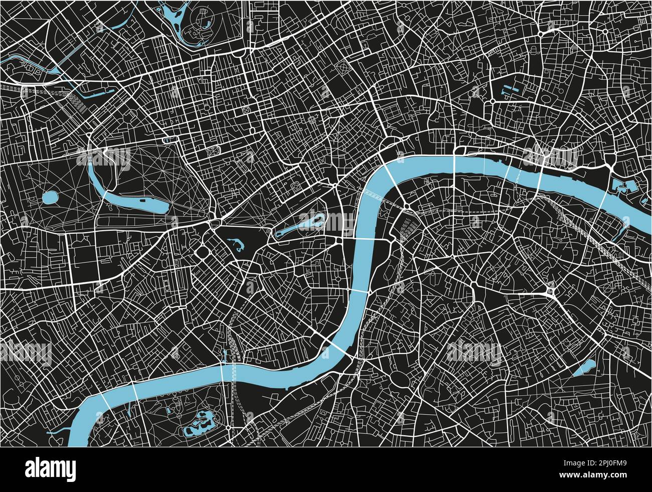 Schwarz-Weiß-Vektor-Stadtplan von London mit gut organisierten getrennten Schichten. Stock Vektor