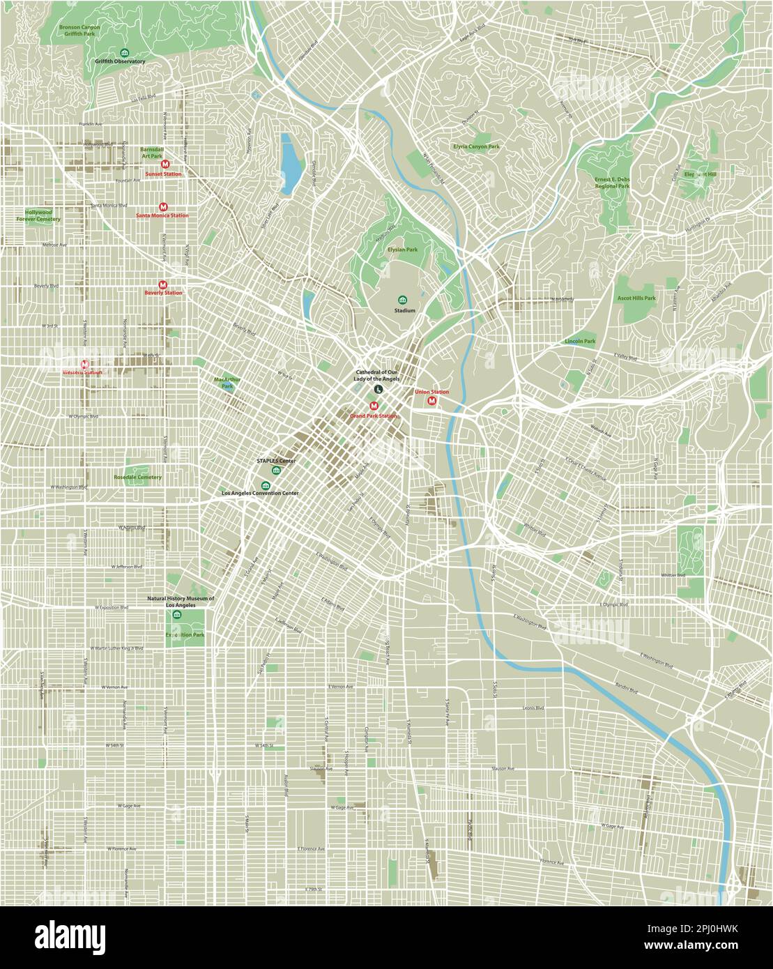 Vector Stadtplan von Los Angeles mit gut organisierten getrennten Schichten. Stock Vektor