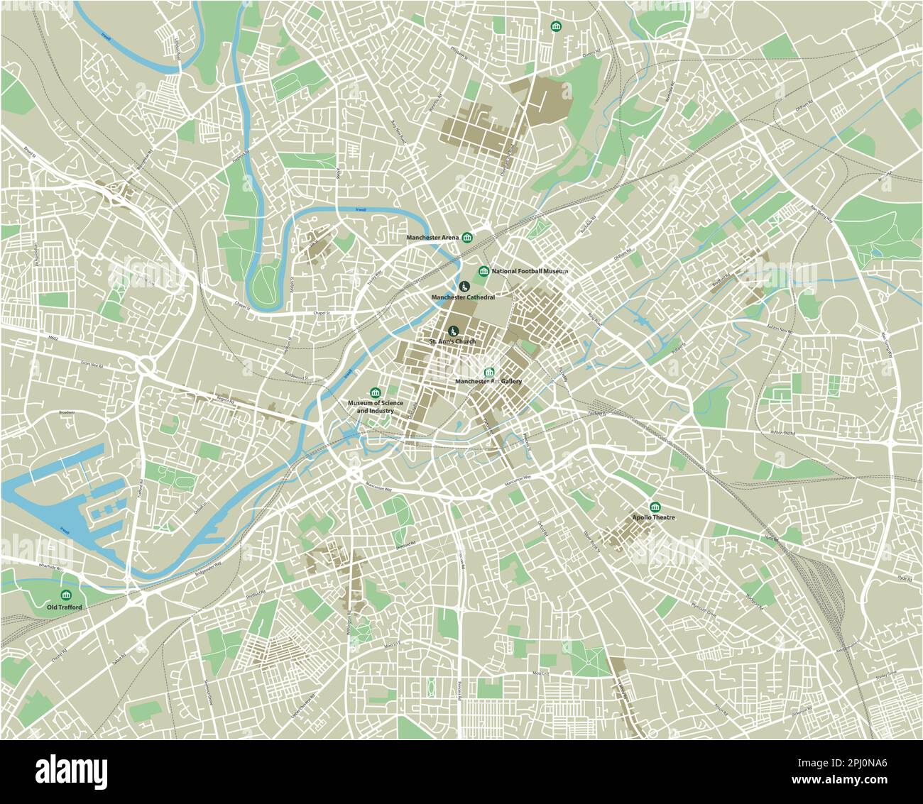 Vector Stadtplan von Manchester mit gut organisierten getrennten Schichten. Stock Vektor