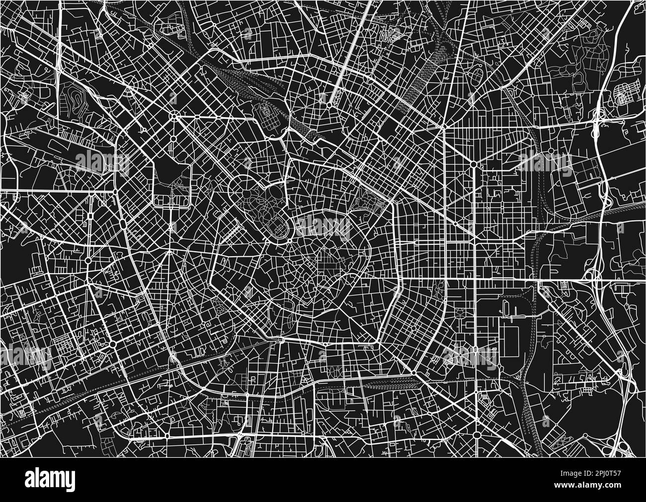 Schwarzweißer Vektor-Stadtplan von Mailand mit gut organisierten getrennten Schichten. Stock Vektor