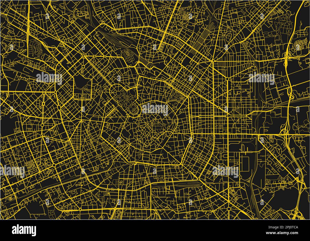 Schwarz-gelber Stadtplan von Mailand mit gut organisierten getrennten Schichten. Stock Vektor