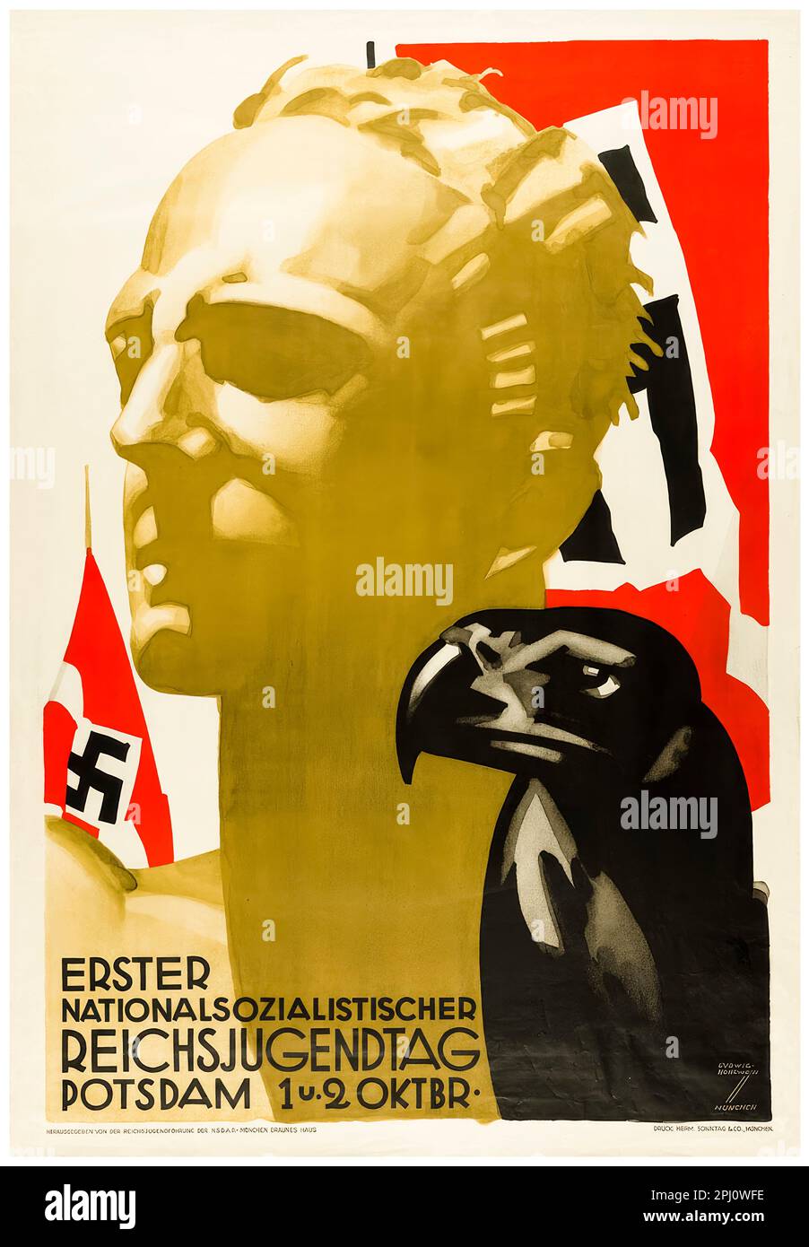 Erster Nationalsozialistischer Jugendtag (Hitlerjugend), Potsdam, 1932. Oktober, Nazi-Event-Poster von Ludwig Hohlwein, 1932 Stockfoto