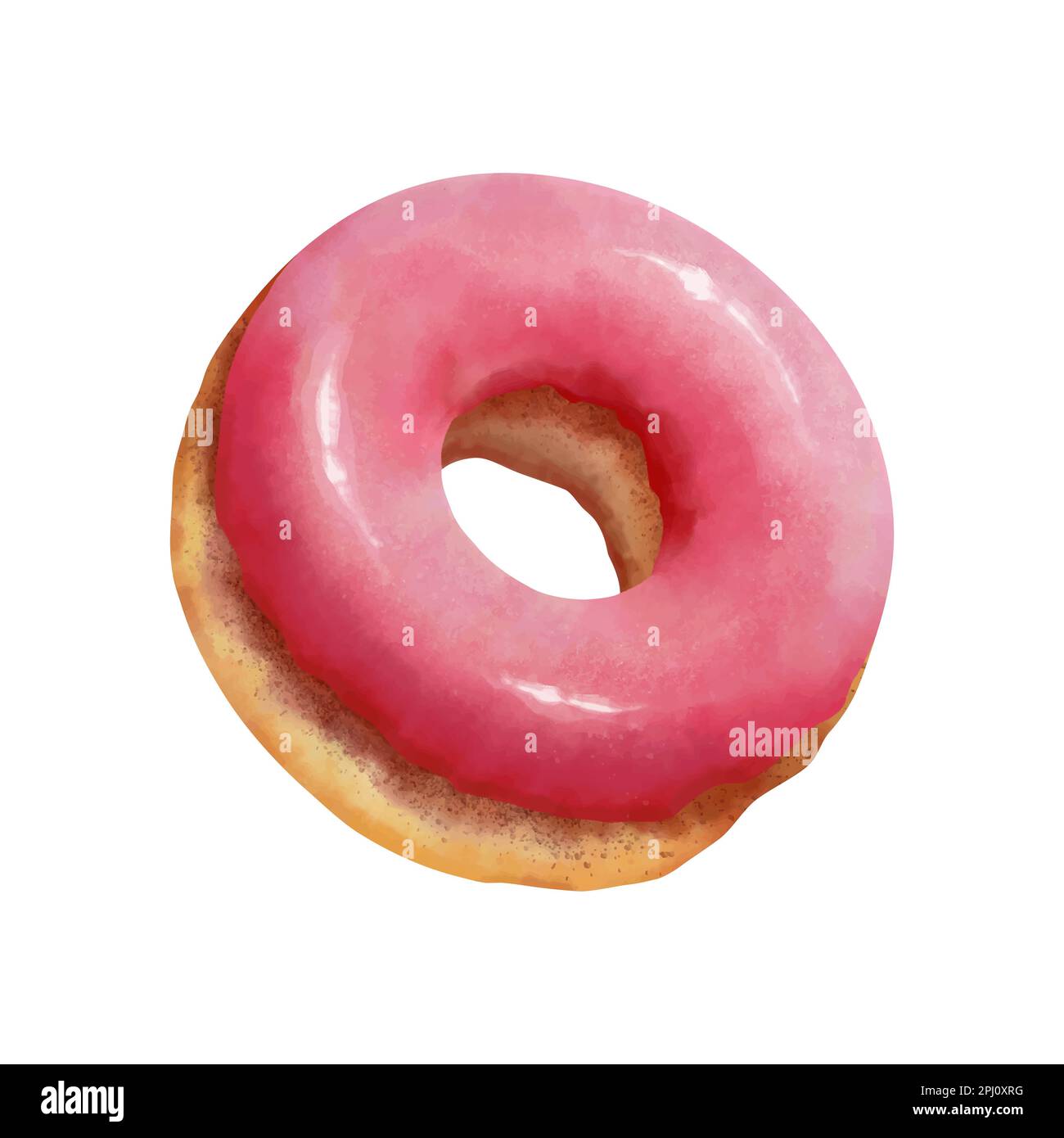 Donut in Aquarellhandzeichnung. Realistisch glasierter rosafarbener Donut. Vektordarstellung isoliert auf weißem Hintergrund. Stock Vektor
