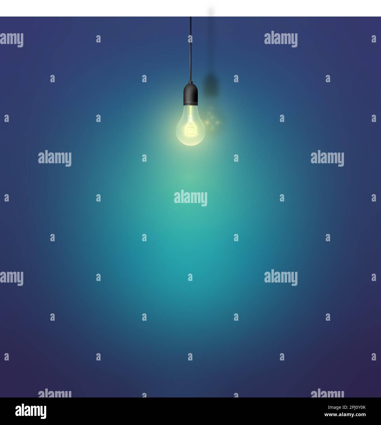 Abbildung: Aufhängen einer Glühlampe an der Wand. Glühbirne mit Lichtpunkt an der Wand. Vorlage für Text. Stock Vektor