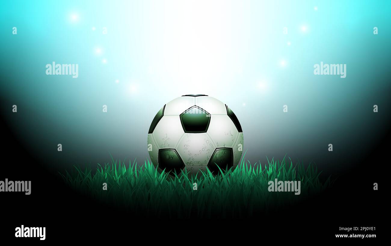 Fußball auf grünem Gras im Ray Stadium im Blickpunkt.Abbildung der Fußballmeisterschaft. Stock Vektor