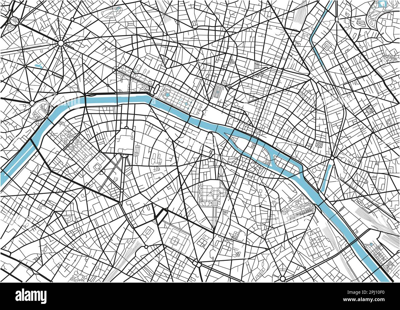 Schwarzweiß-Stadtplan von Paris mit gut organisierten getrennten Schichten. Stock Vektor
