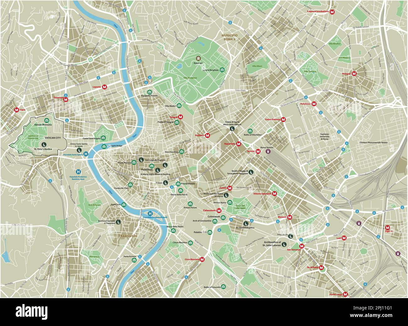 Vector Stadtplan von Rom mit gut organisierten getrennten Schichten. Stock Vektor