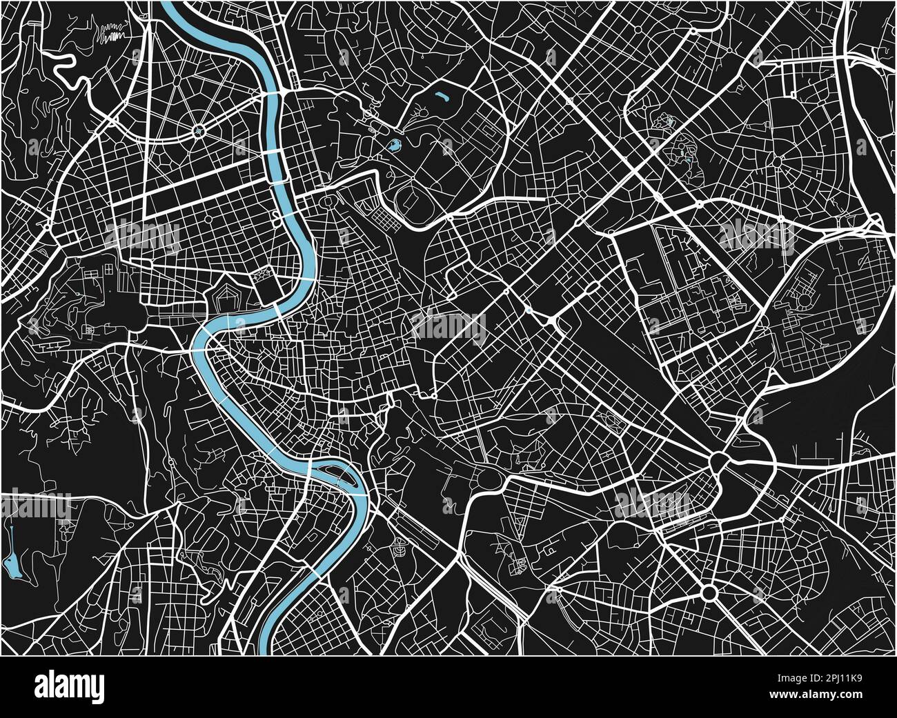 Schwarzweißer Vektor-Stadtplan von Rom mit gut organisierten getrennten Schichten. Stock Vektor