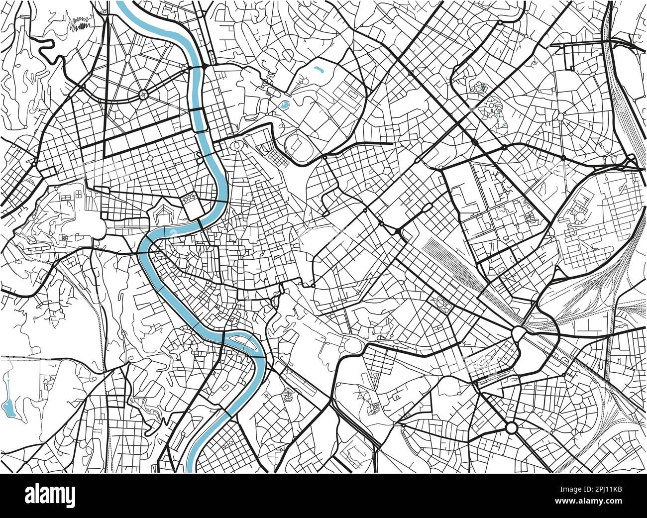 Schwarzweißer Vektor-Stadtplan von Rom mit gut organisierten getrennten Schichten. Stock Vektor