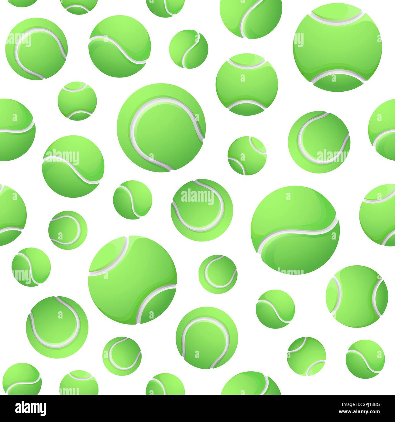 Grüne Tennisbälle mit nahtlosem Muster. Sportausrüstung. Muster der Tennisbälle auf weißem Hintergrund. Vektordarstellung. Stock Vektor