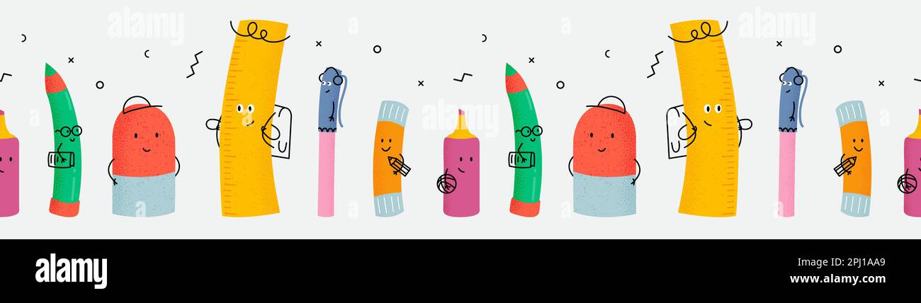 Zurück in die Schule, lustiges handgezeichnetes Charakterdesign, großartig für Schüler, Schulkinder für Poster, Hintergrund oder Cover – Vektordesign Stock Vektor