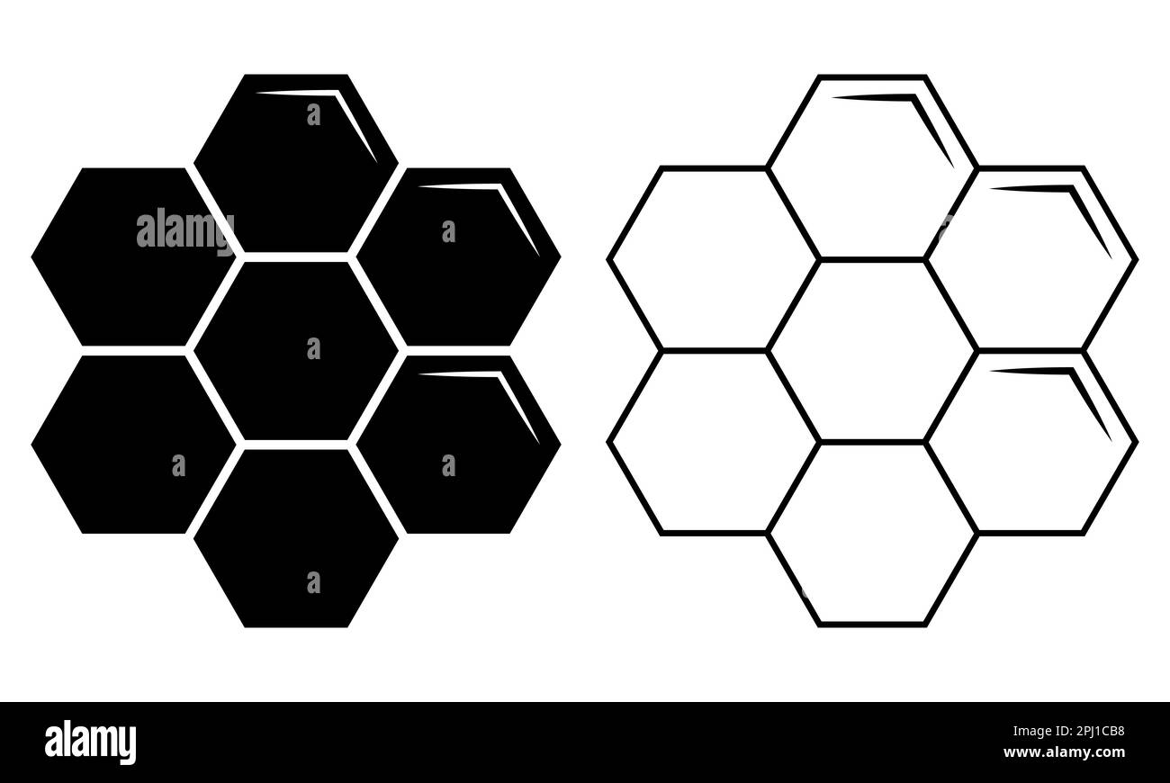 Wabensymbole. Symbol für Honigzellen im flachen und umrissenen Stil. Vektordarstellung isoliert auf weißem Hintergrund Stock Vektor