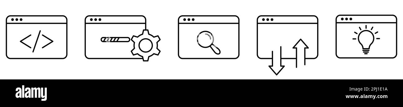 Symbolsatz für Softwareentwicklung. Symbol für Website-Design, Logo, App, UI. Vektordarstellung, EPS10 Stock Vektor