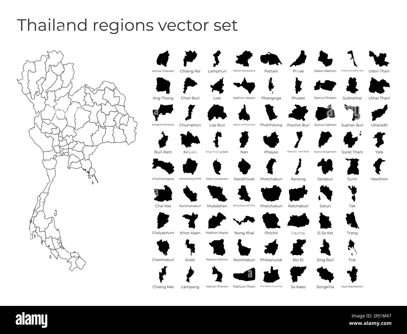 Thailand Karte mit Formen von Regionen. Leere Vektorkarte des Landes mit Regionen. Grenzen des Landes für Ihre Infografik. Vektorabbildung. Stock Vektor