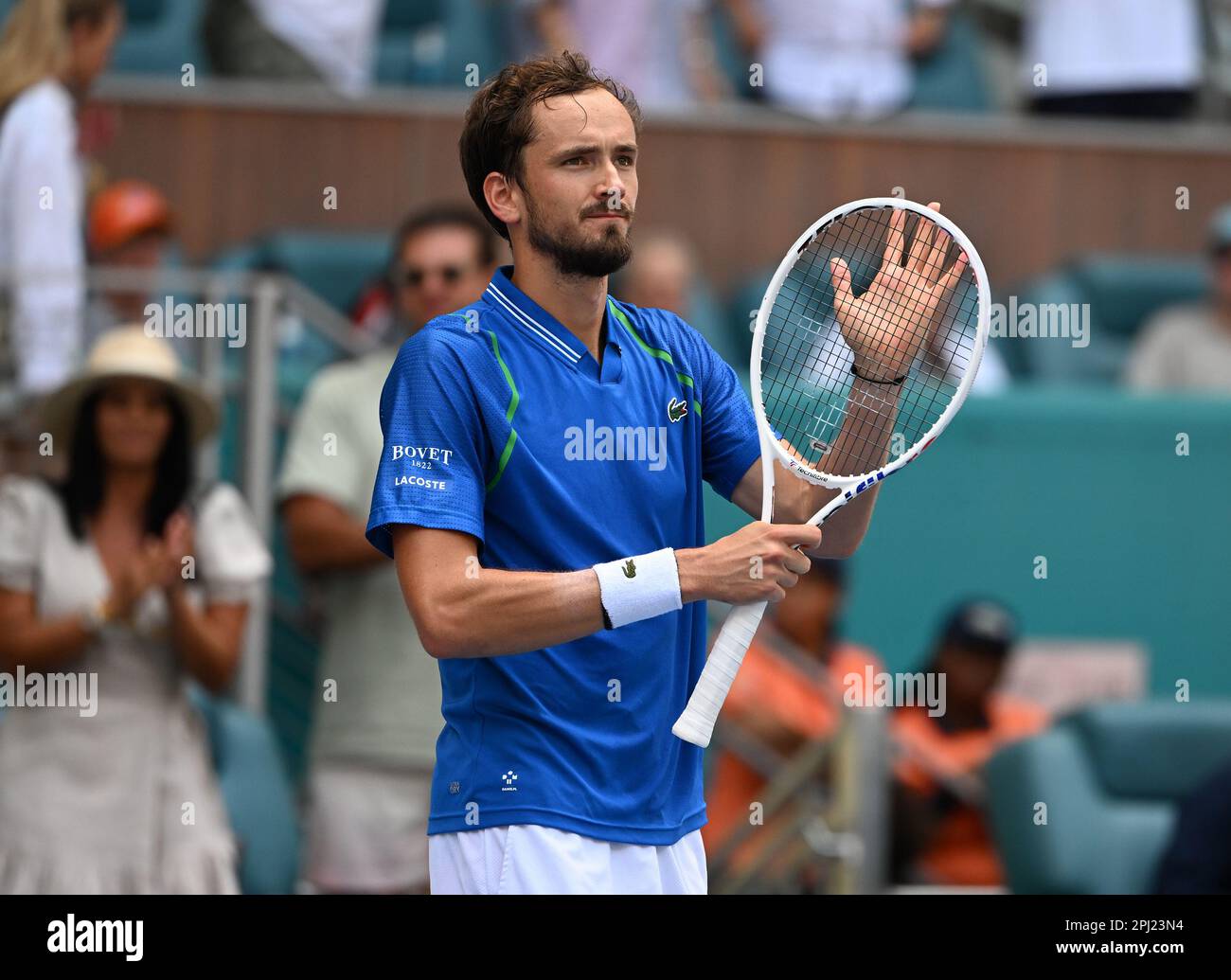 Miami Gardens, Florida, USA. 30. März 2023. Daniil Medvedev gegen Christopher Eubanks während der Finals des Mens Quarter bei den Miami Open 2023, die am 30. März 2023 im Hard Rock Stadium in Miami Gardens, Florida, stattfinden. Kredit: Mpi04/Media Punch/Alamy Live News Stockfoto