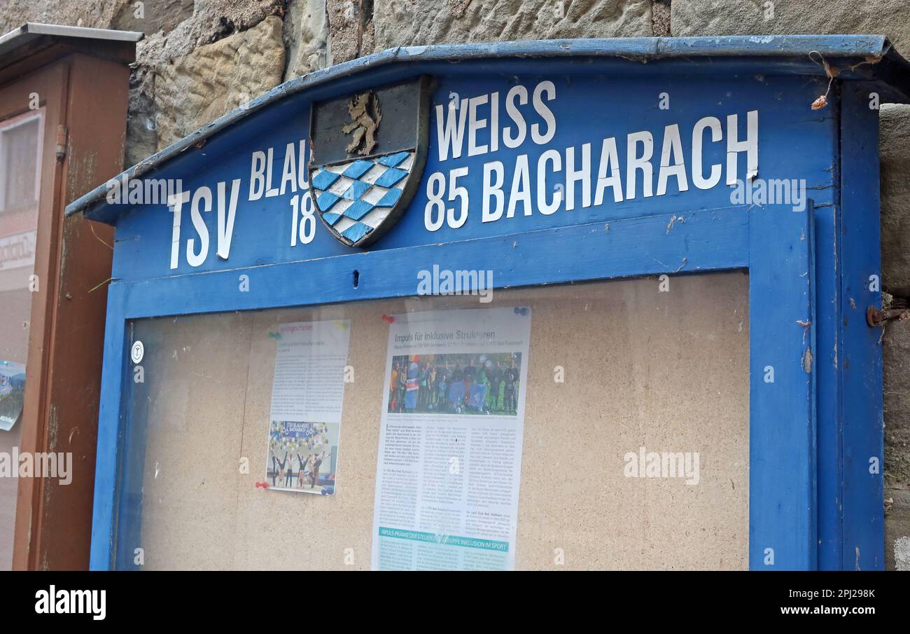 TSV Blau Weiss 1885 Bacharach Notiztafel - Bacharach (Bacharach am Rhein), ???, Bezirk Mainz-Bingen, Deutschland Stockfoto
