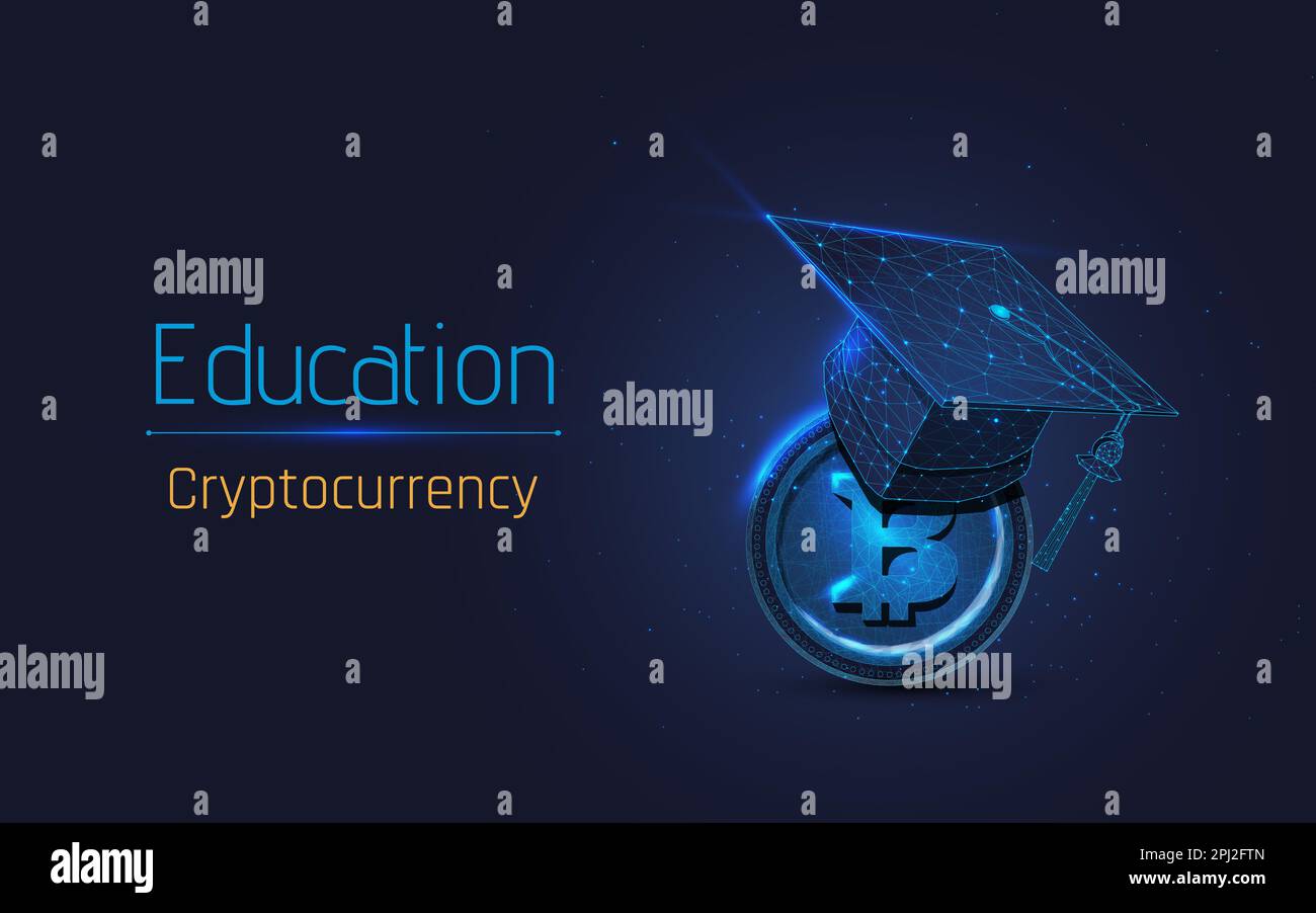 Internationale Graduierungsgrenze für Bitcoin-Kryptowährung. Bitcoin ist modern von Exchange Digital Payment, Bildungszertifikat für Auslandsprogramm .modern Stockfoto