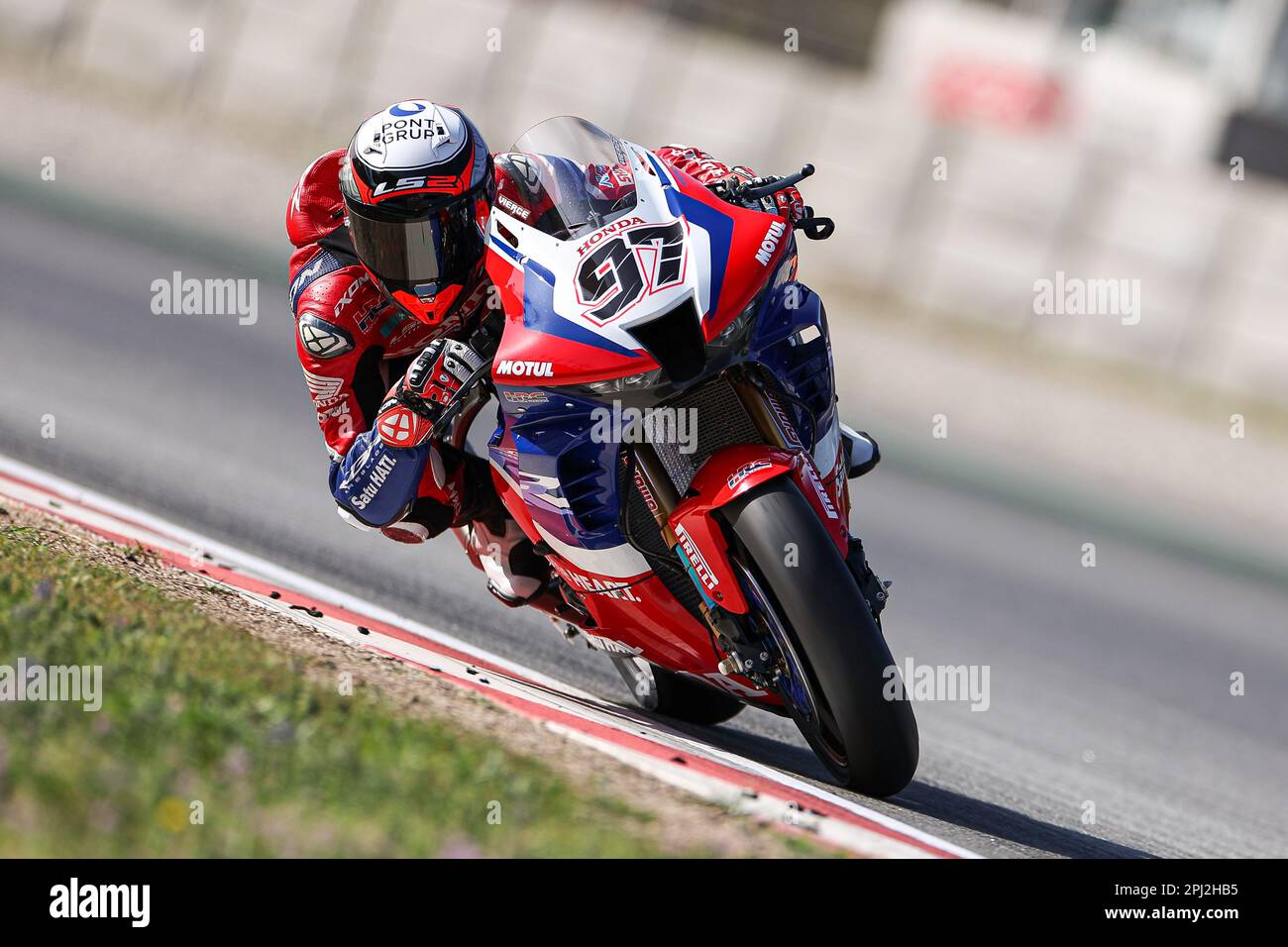 Montmelo, Barcelona, Spanien. 30. März 2023. Xavi Vierge aus Spanien aus Team HRC mit Honda CBR1000 RR-R während der SBK Motul FIM Superbike World Championship: Catalunya Testtag 1 auf dem Circuit de Barcelona-Catalunya in Montmelo, Spanien. (Kreditbild: © David Ramirez/DAX via ZUMA Press Wire) NUR REDAKTIONELLE VERWENDUNG! Nicht für den kommerziellen GEBRAUCH! Stockfoto