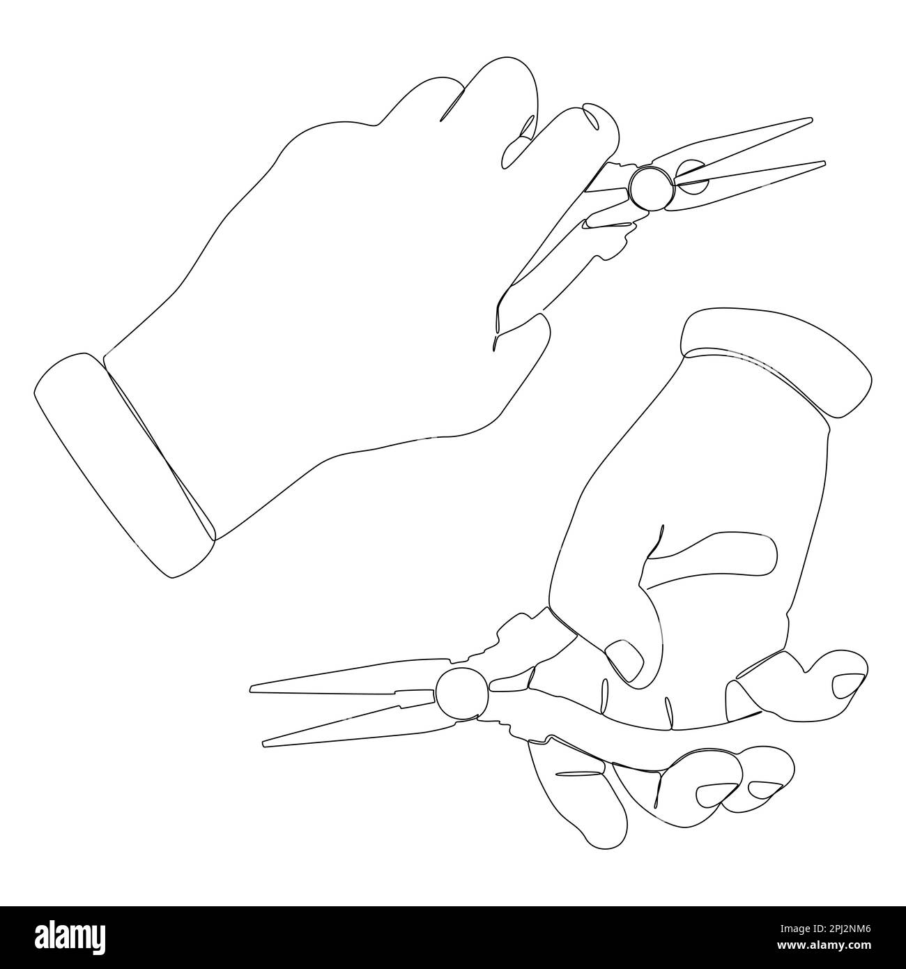 Eine durchgehende Reihe von Handzangen. Vektorkonzept zur Darstellung dünner Linien. Kontur Zeichnen kreativer Ideen. Stock Vektor
