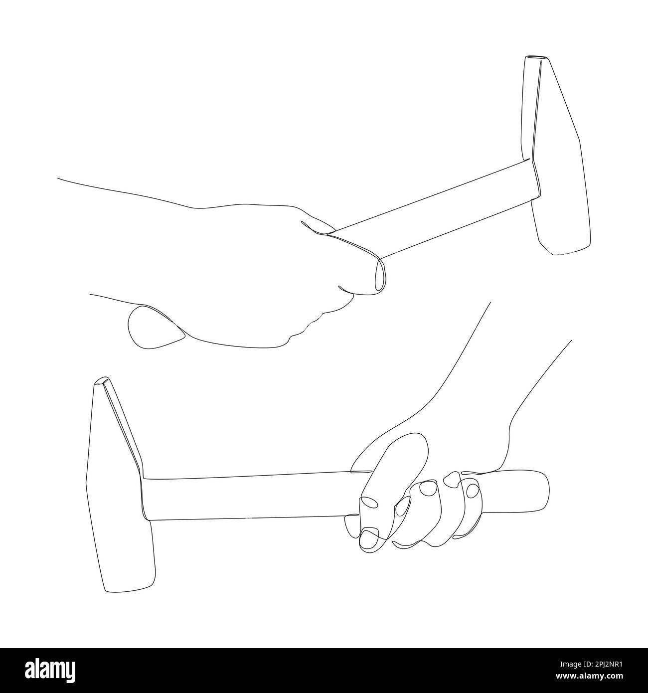 Eine durchgängige Reihe Handhammer. Vektorkonzept zur Darstellung dünner Linien. Kontur Zeichnen kreativer Ideen. Stock Vektor