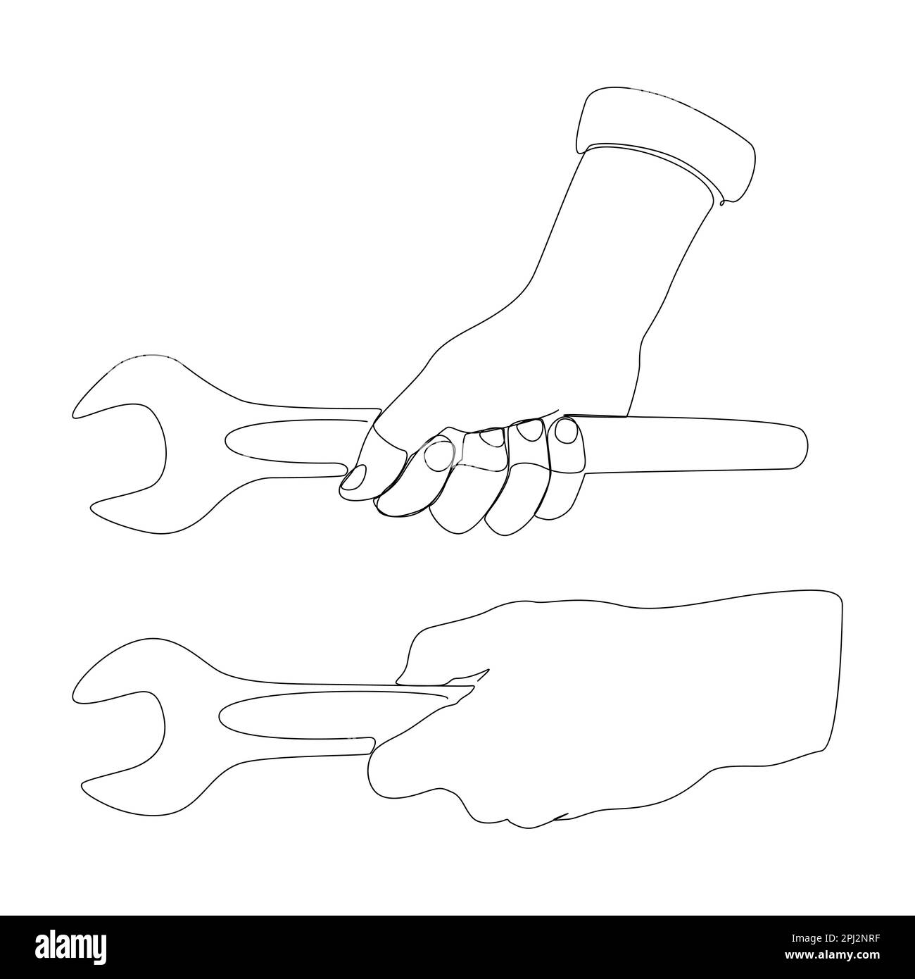 Eine durchgängige Reihe Handschlüssel. Vektorkonzept zur Darstellung dünner Linien. Kontur Zeichnen kreativer Ideen. Stock Vektor