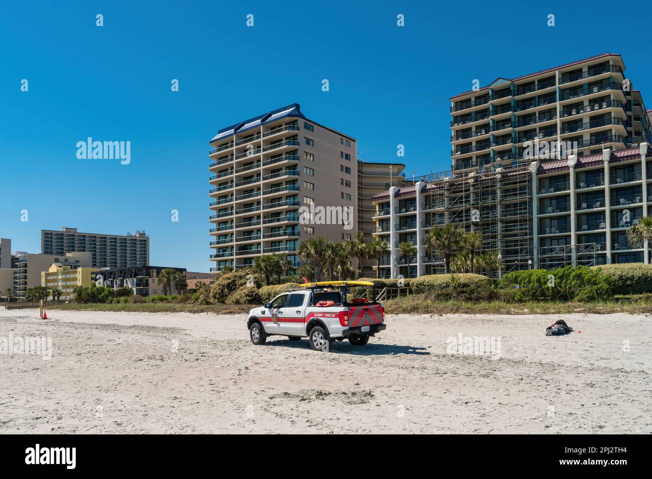 Die Rettungsschwimmer von Ocean Rescue fahren in Myrtle Beach, South Carolina, USA Stockfoto