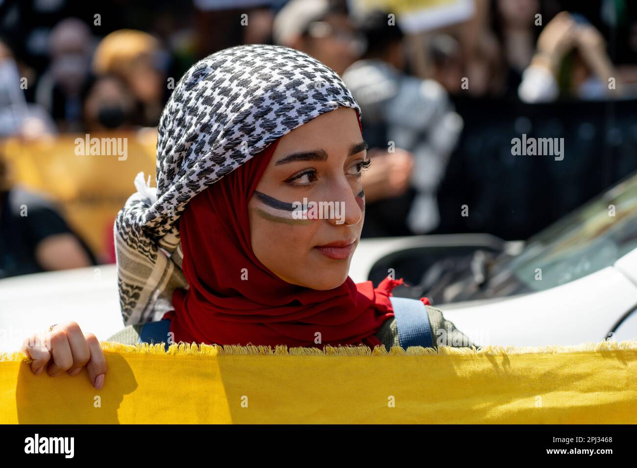 Palästinenser nehmen an einem Nakba-tagesmarsch in Bay Ridge Brooklyn Teil Stockfoto