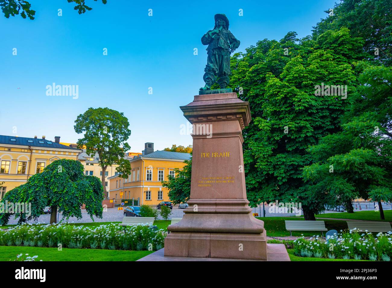 Turku, Finnland, 19. Juli 2022: Per Brahe Statue in Turku, Finnland. Stockfoto