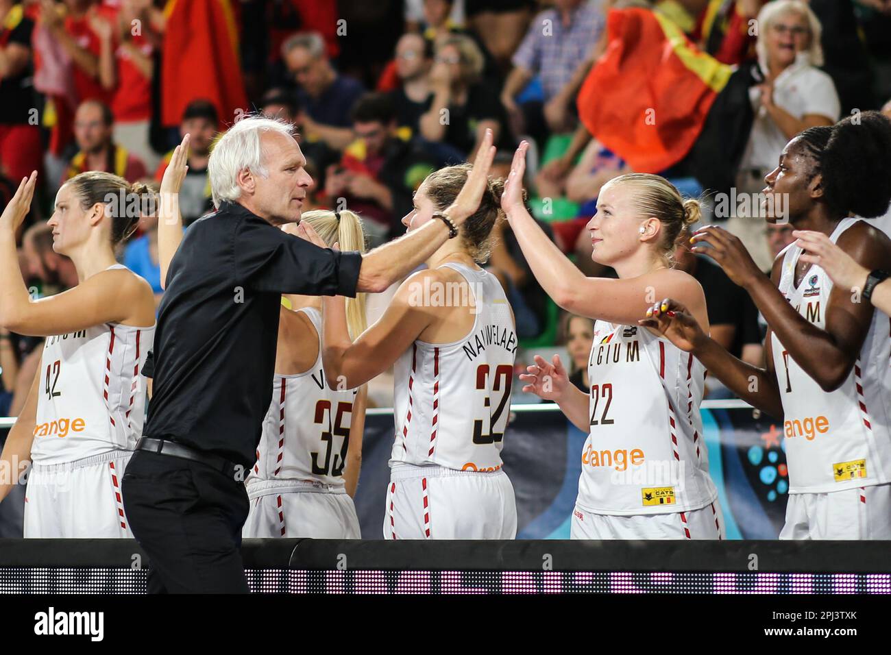 Spanien, Teneriffa, 23. September 2018: Belgische Basketballnationalmannschaft der Frauen vor dem Spiel während der FIBA Frauen-Basketball-Weltmeisterschaft Stockfoto