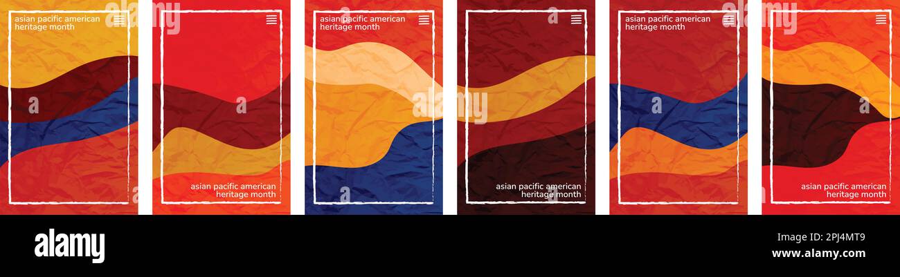 Themenfarbraum des Heritage Months für asiatisch-amerikanische und pazifische Inseln, vertikaler Hintergrundrahmen aus zerkleinertem Papier in Farbtönen. 6 Set Kollektion. Benutzeroberfläche Stock Vektor