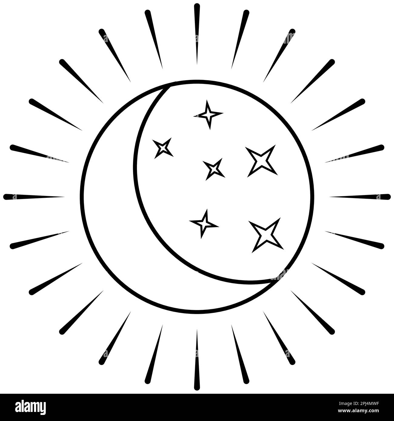 Symbol Mondsonne, Nachttag einfaches Logo, Sternenstrahlen Stock Vektor