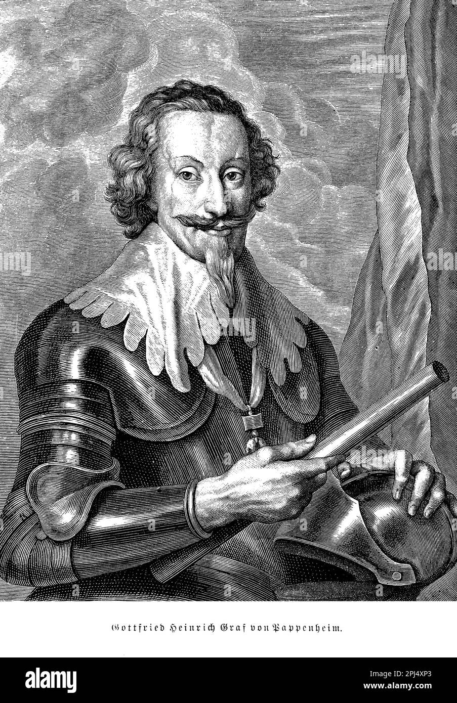Gottfried Friedrich von Pappenheim war während des Dreißigjährigen Krieges deutscher Feldmarschall. Er war bekannt für sein militärisches Können und seine Führungsqualitäten, aber auch für seine kontroversen Taktiken, wie die Entlassung von Magdeburg Stockfoto