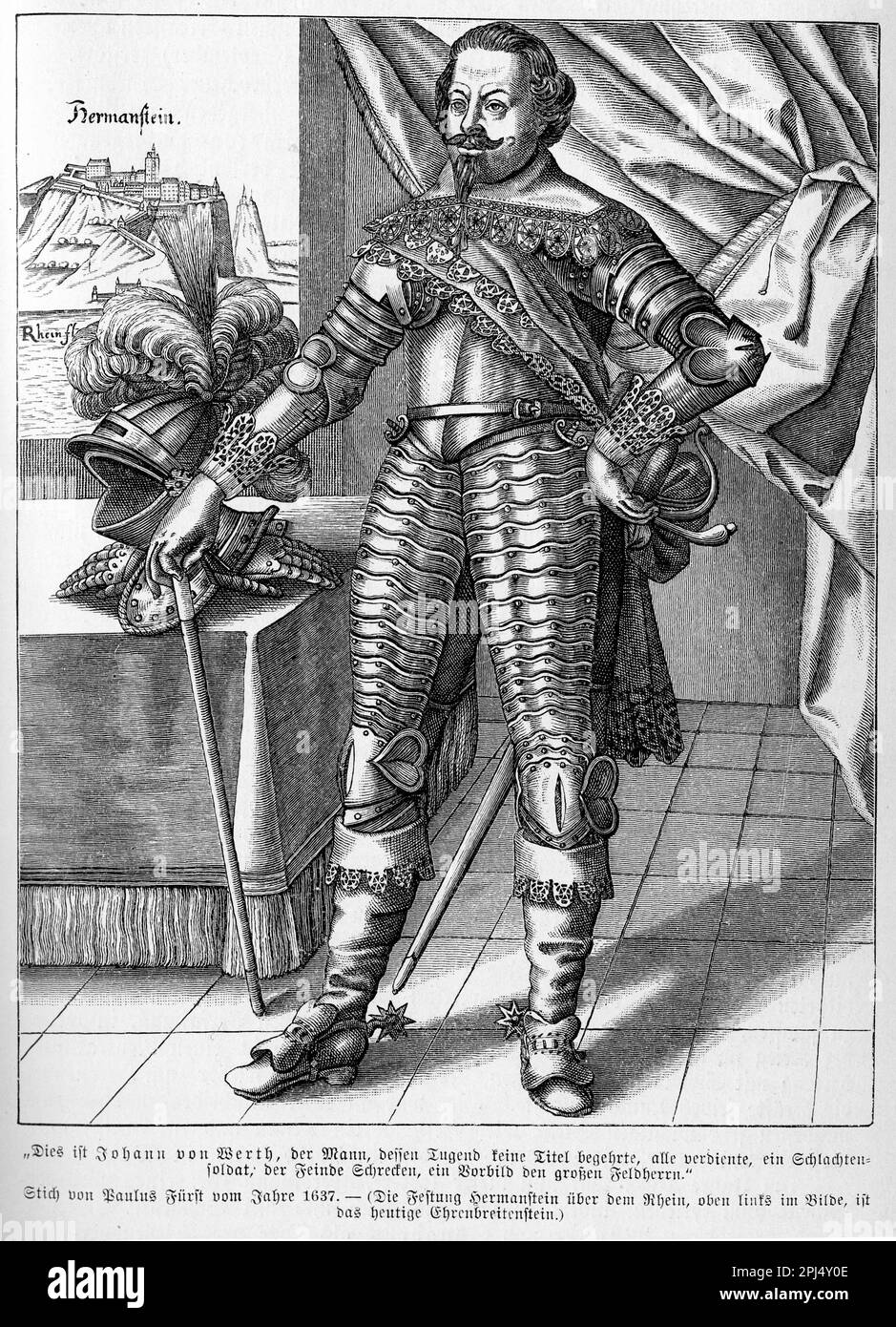 Johann von Werth war während des Dreißigjährigen Krieges deutscher Soldat und Kavalleriebefehlshaber. Er kämpfte für das Heilige Römische Reich und wurde bekannt für seine taktischen Fähigkeiten, Mobilität und Loyalität zu seiner Sache Stockfoto